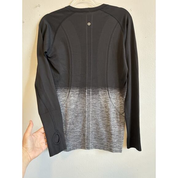 Lululemon Swiftly Tech Long Sleeve Crew Top Size 10 Black White Ombre Activewear - Picture 16 of 16